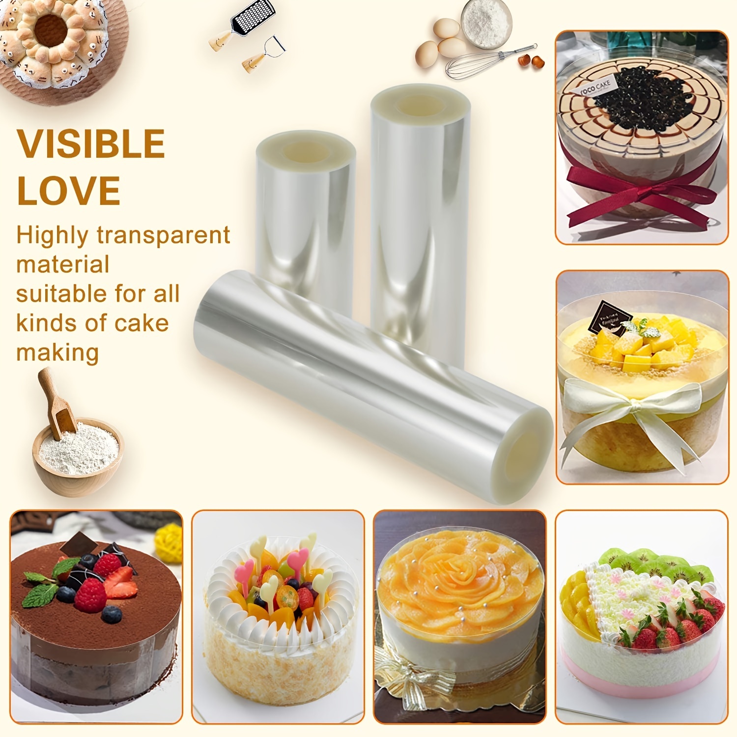 6/8cm Acetate Cake Collar Transparent Cake Roll DIY Acetate Sheet Cake  Plastic Wrap Clear Cake Strips for Mousse Baking Decorate