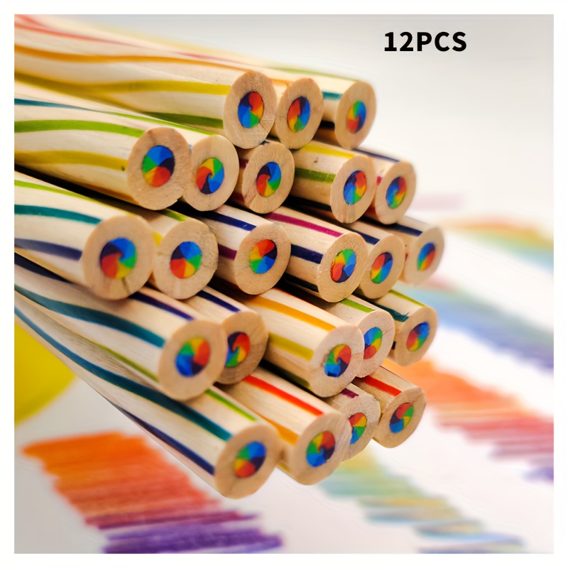 3pcs Black Wood Rainbow Pens, 7 Colors Core Colorful Lead Rainbow Core  Multicolored Creative DIY Graffiti Color Pencils