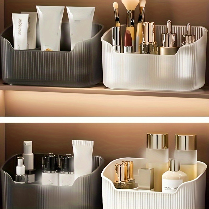 1pc Wall Mounted Slanted Storage Box With Mirror & Lipstick & Cosmetics  Rack Bathroom Organizer Shelf With Multiple Layers