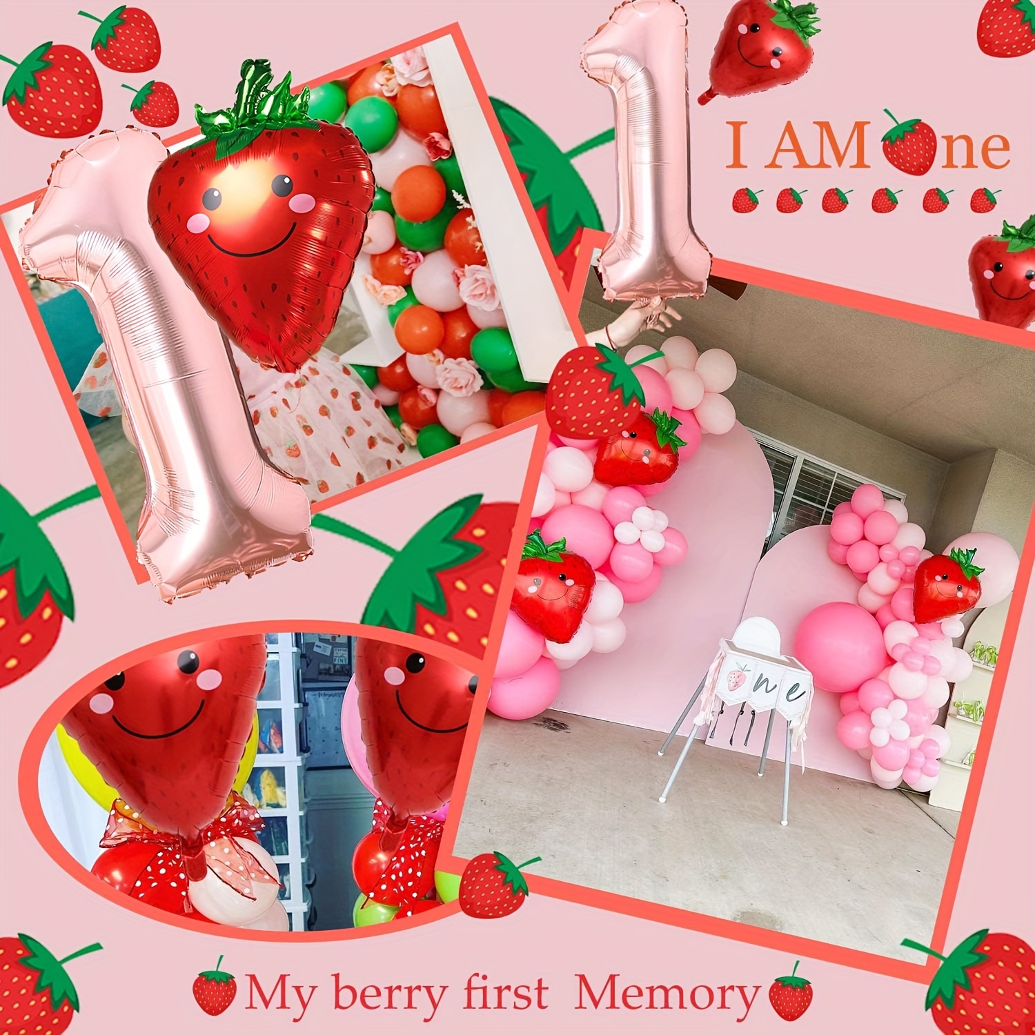  Strawberry 1st Birthday Decorations 40 Inch Foil
