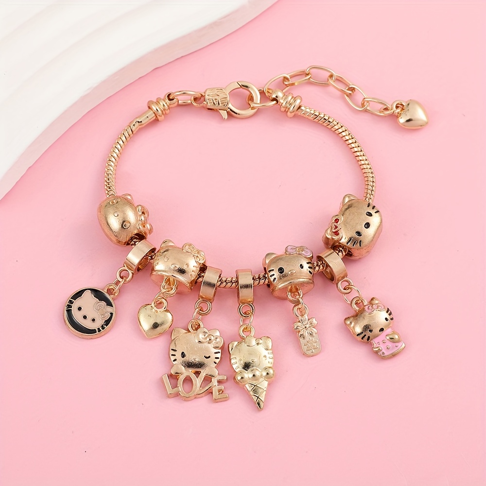 Anime Cute Hello Kitty Beads Pendant Bangle Bracelet - Temu