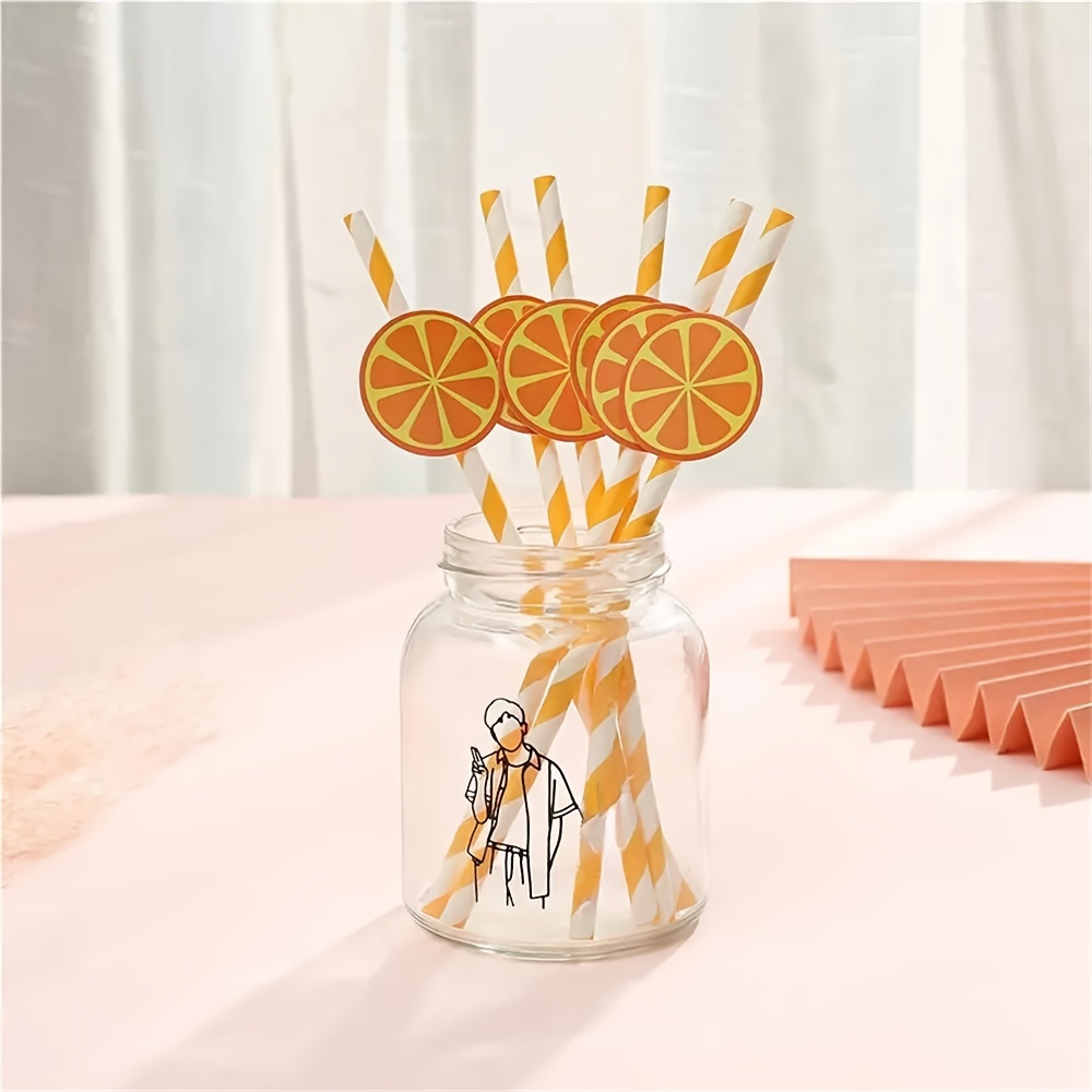 Biodegradable Paper Straws,Drinking Straws Disposable Degradable Kraft  Paper Straw Cool Summer Fruit Pattern Paper Straw for Party Supplies,  Birthday