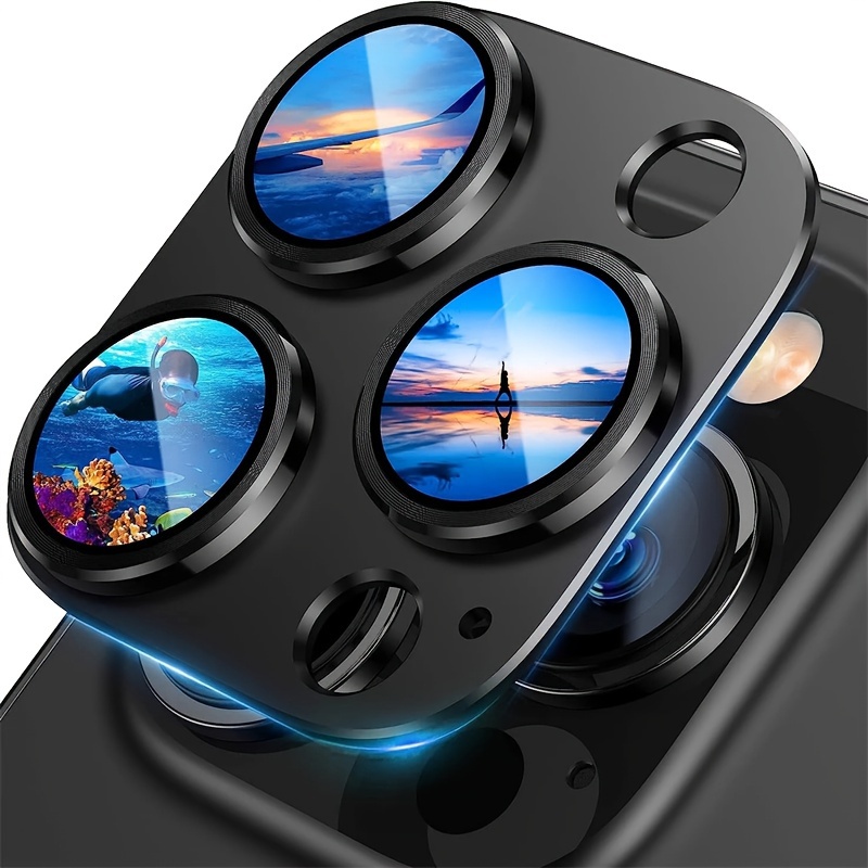 For iPhone 14 Pro Max,Plus Metal Ring Tempered Glass Camera Lens Protector  Cover