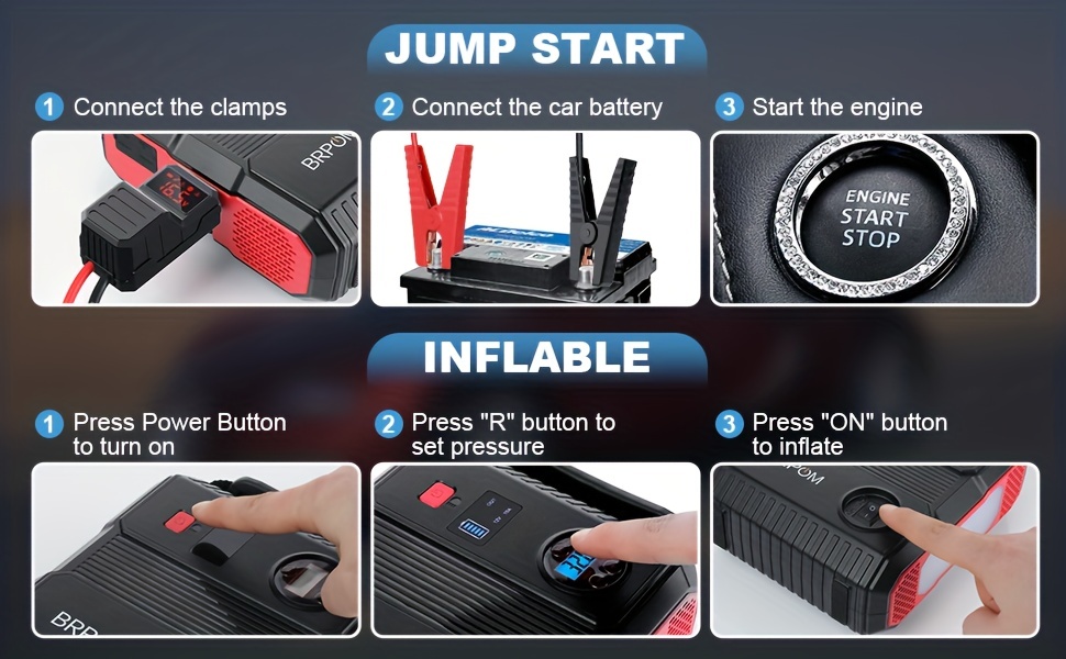 Gillaway Q11 4000A Car Jump Starter with Air Compressor 150PSI, Portable  Car Battery Jump Starter Battery Pack (10 L Gas/8.0L Diesel), Car Battery