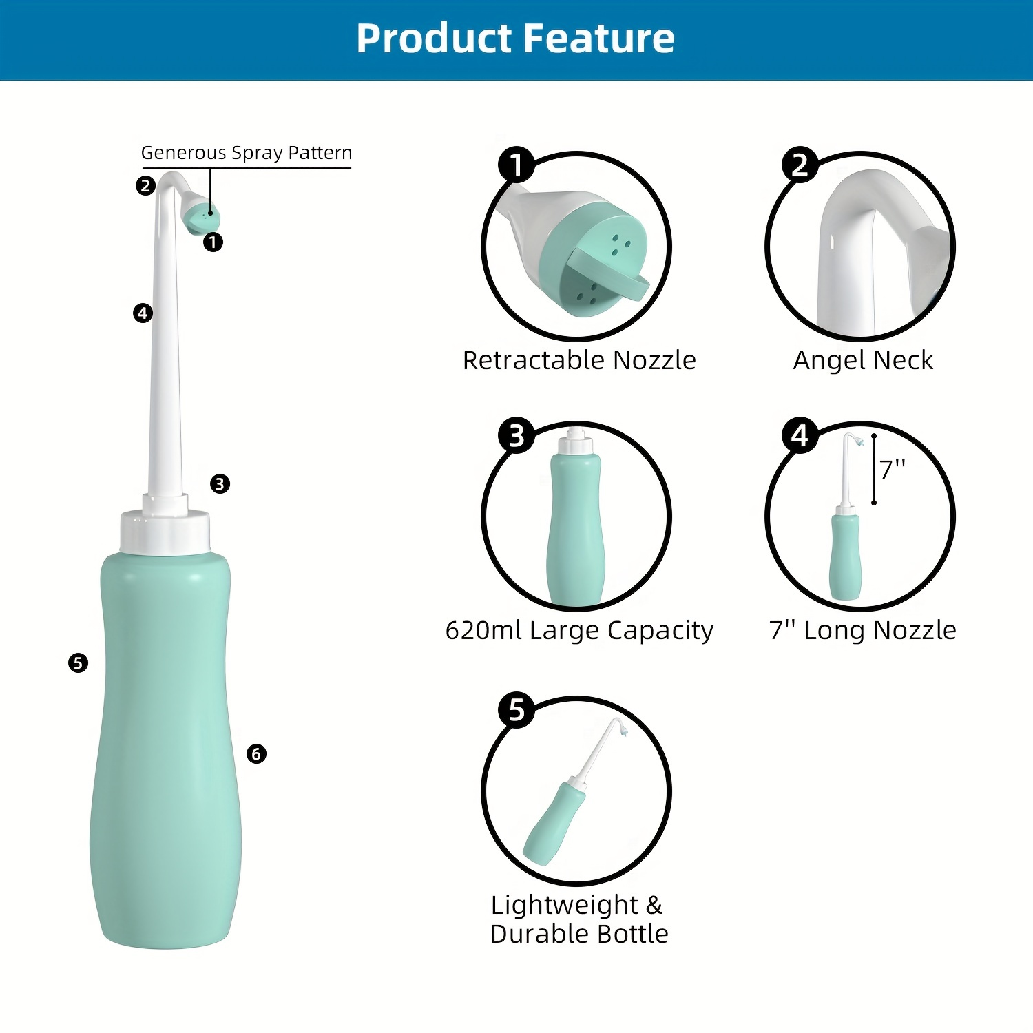 Handheld Washing 650ml Home Sprayer Bidet Portable Long Nozzle