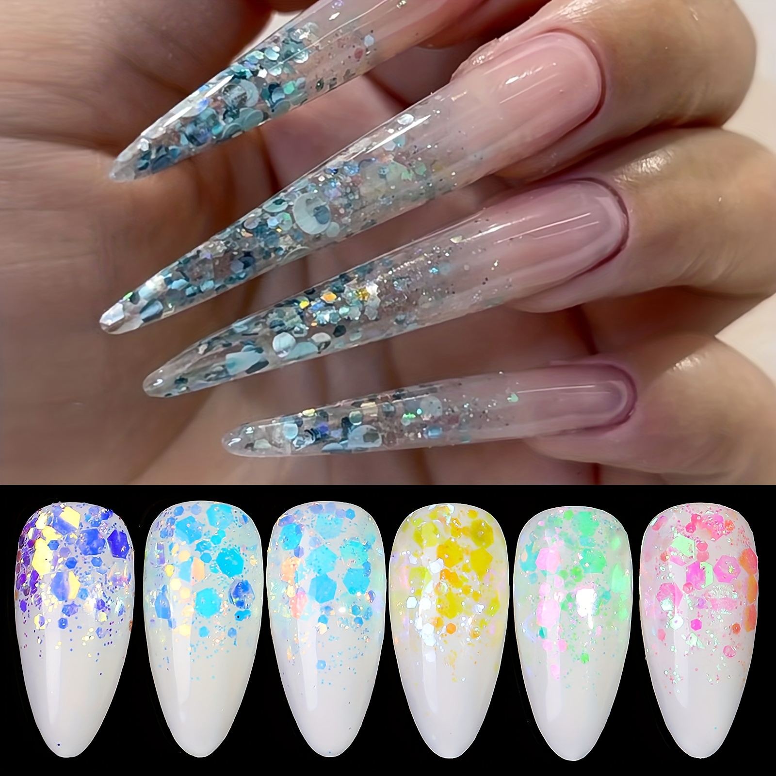 Laser Nail Glitter Sequins chunky Holographic Nail Flakes - Temu United  Arab Emirates