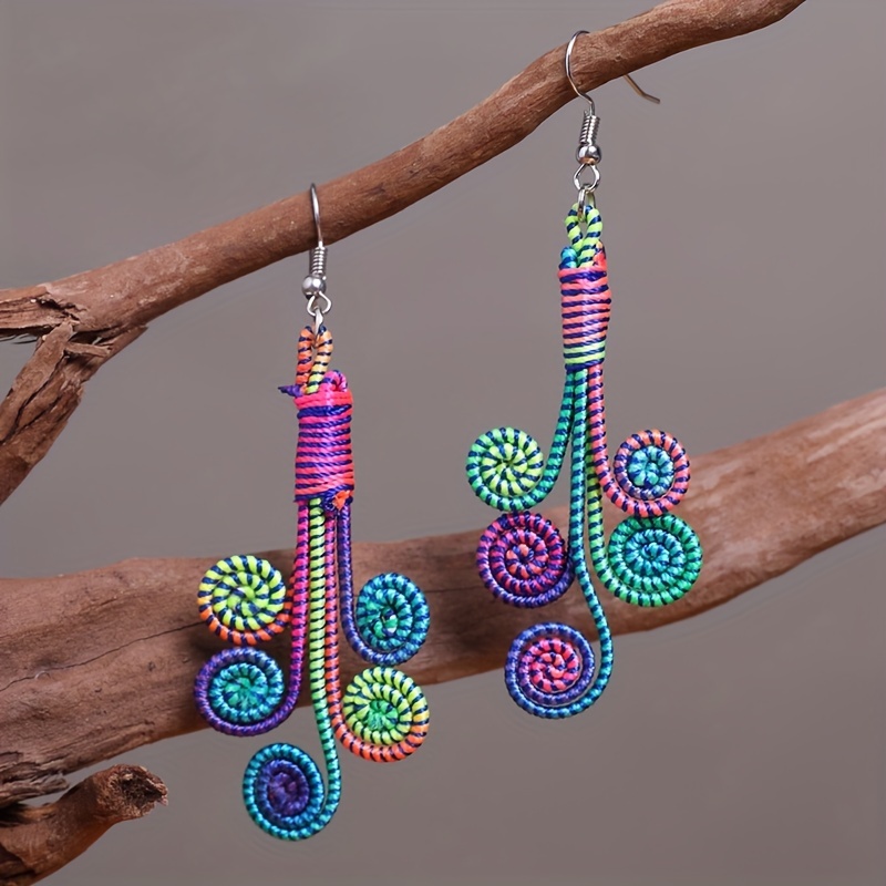 

1 Pair Boho Style Classic Colored Spiral Swirl Dangle Earrings For Men