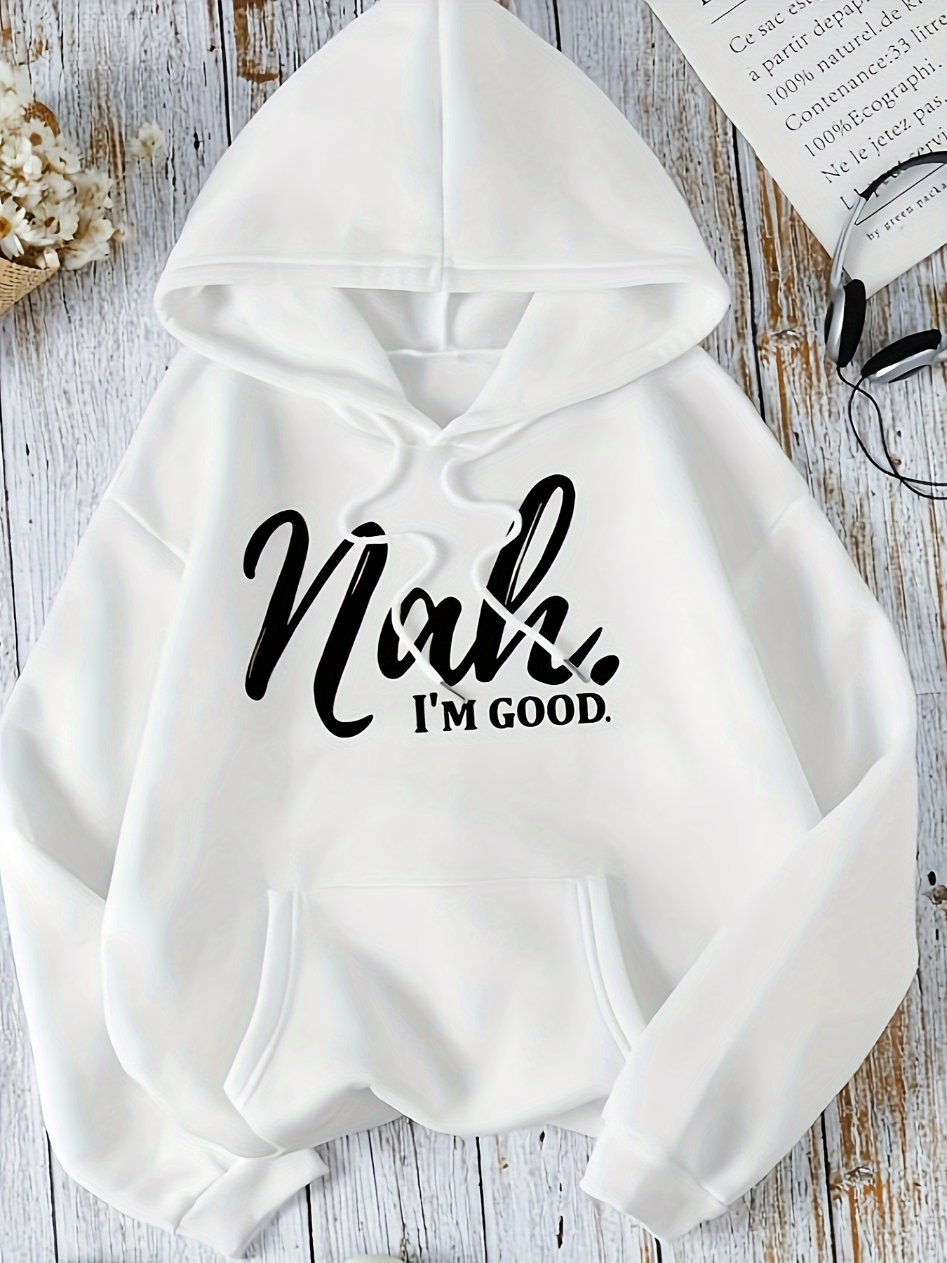 Letter print sale drawstring hoodie