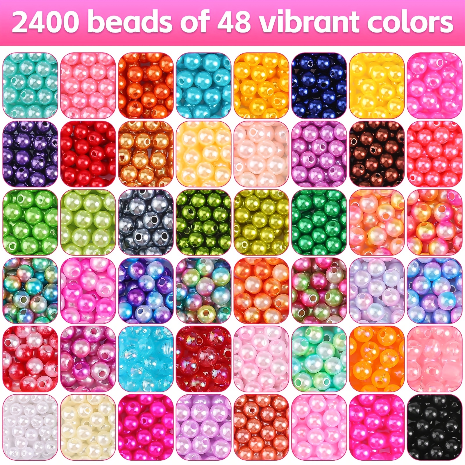 2240Pcs Colored Pearl Beads in 28 Colors for Jewelry Making - 6mm Round  Shiny Beads for Bracelets, Crafts and Jewelry