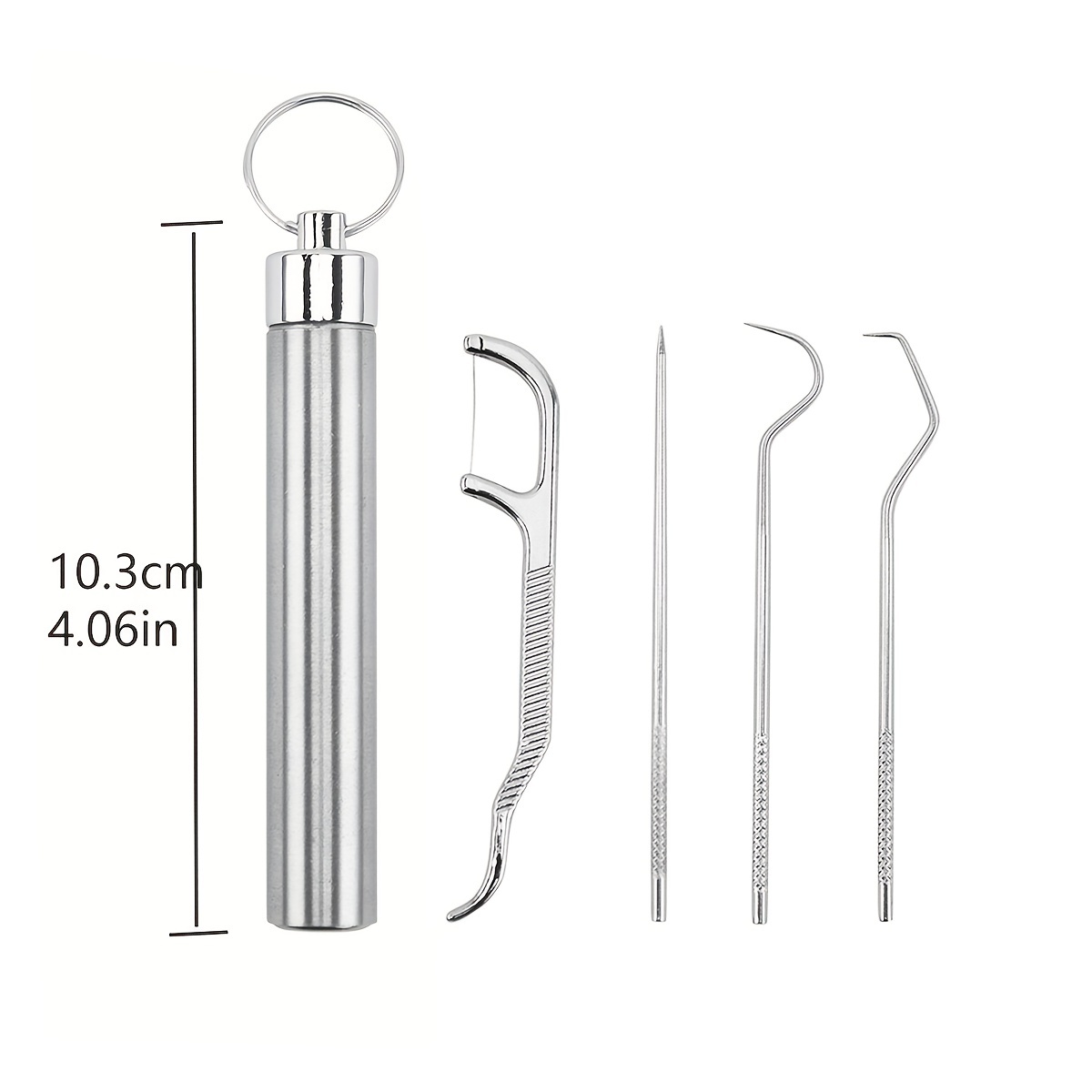 4 Pieces Travel Dental Tooth Picks Mini Metal Toothpick Holder Reusable  Portable
