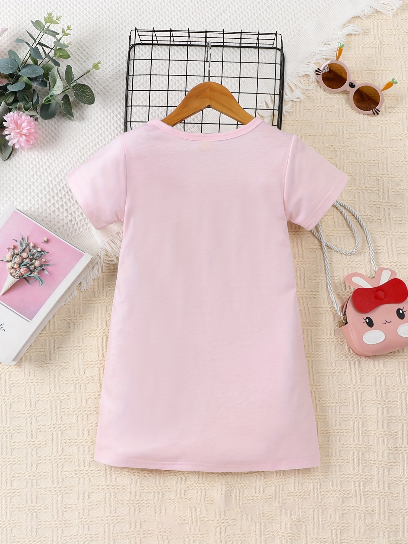 Girls Cat Print Short Sleeve Dress