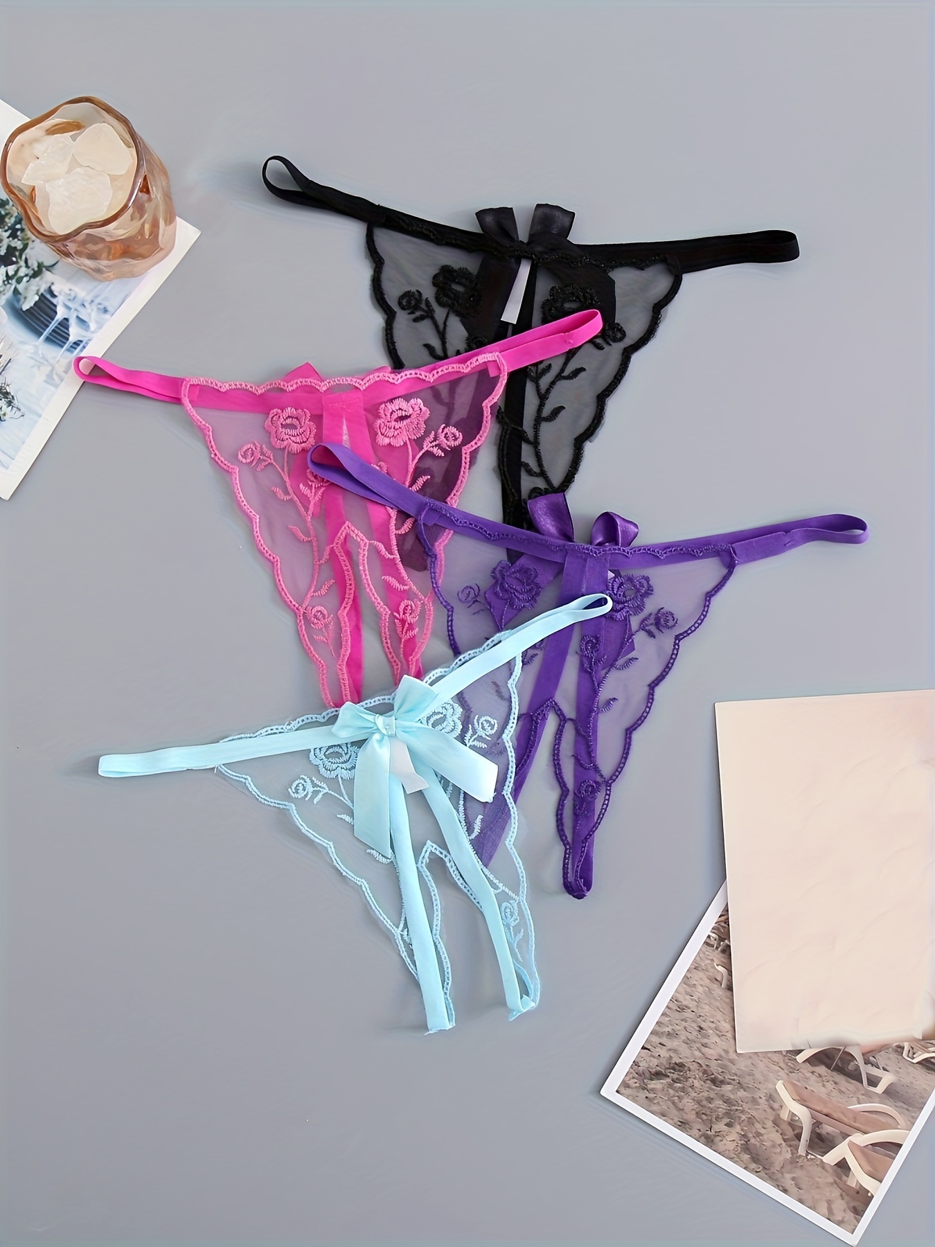 Mulheres Lace Panties Thongs G String Flower Rose Lingerie Bikini Underwear  Borlas Calcinhas Lingeries Sex Produtos Bordados Underwear De $43,07