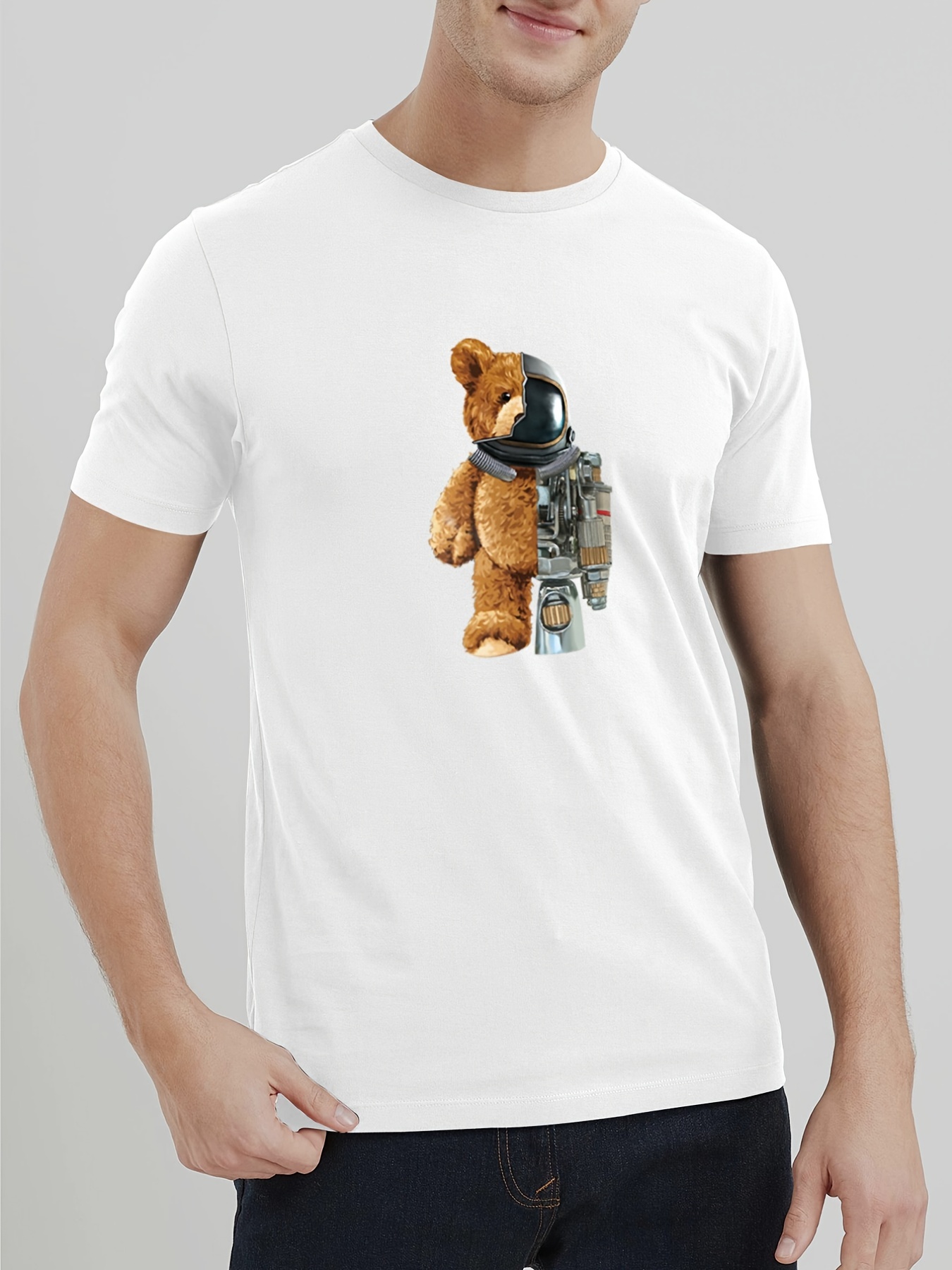 Funny 3D Teddy Bear PrintingMen's T-shirt Summer Casual Crew Neck