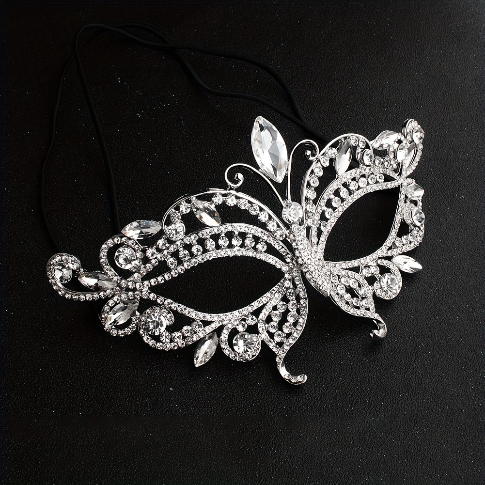 Sexy Exaggerated Big Rhinestone Mask Sparkling Hollow Out Half Face Mask  Stylish Party Stage Performance Eye Mask