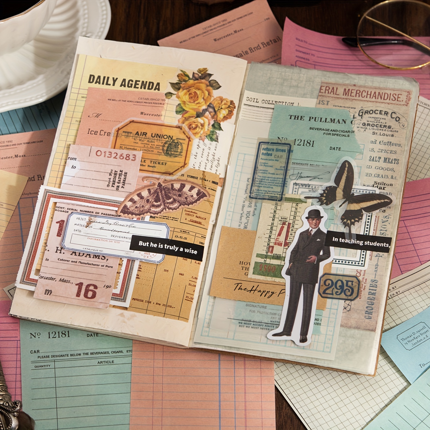 50PCS Retro Bill Memo Pad Narrative Chapter Series Material Decorative Paper