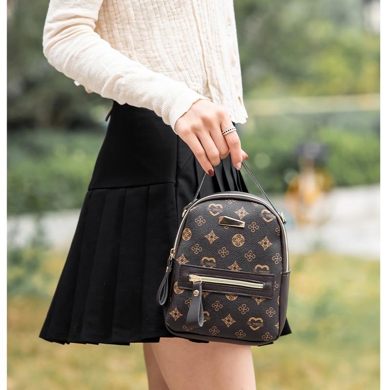 Mini Geometric Graphic Hand Backpack, Women's Zipper Top Handle Purse, Small  Two-way Shoulder Bag - Temu Japan