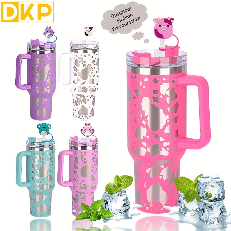 Cow Print Insulated Tumbler With Handle And Straw - Temu