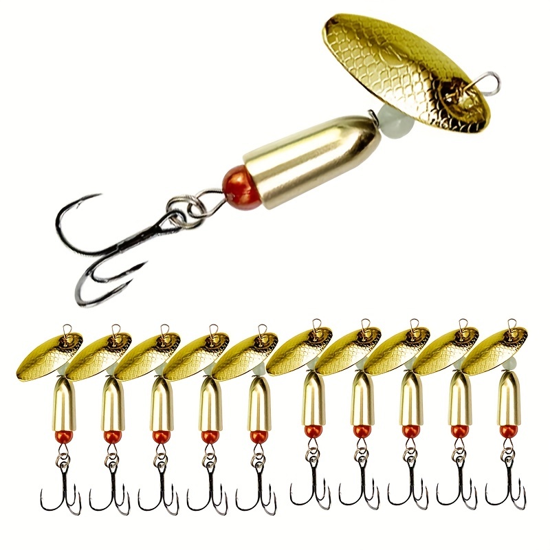 10pcs Fishing Hooks With Triple Reinforced Hooks - Premium Spinning Lure  Kit With Tackle Box & Bass Trout Salmon Hard Metal Spinning Lures