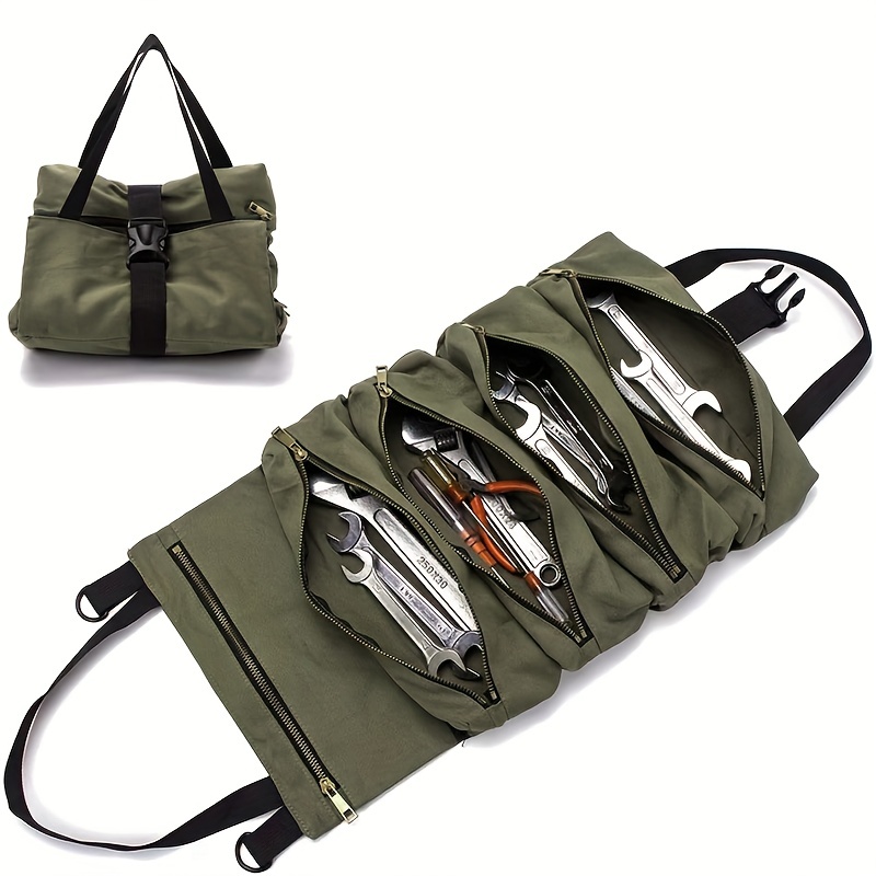 1pc Multi-Purpose Roll Up Tool Bag, Wrench Roll, Canvas Tool Organizer,  Hanging Tool Zipper Carrier Tote, Camping Gear