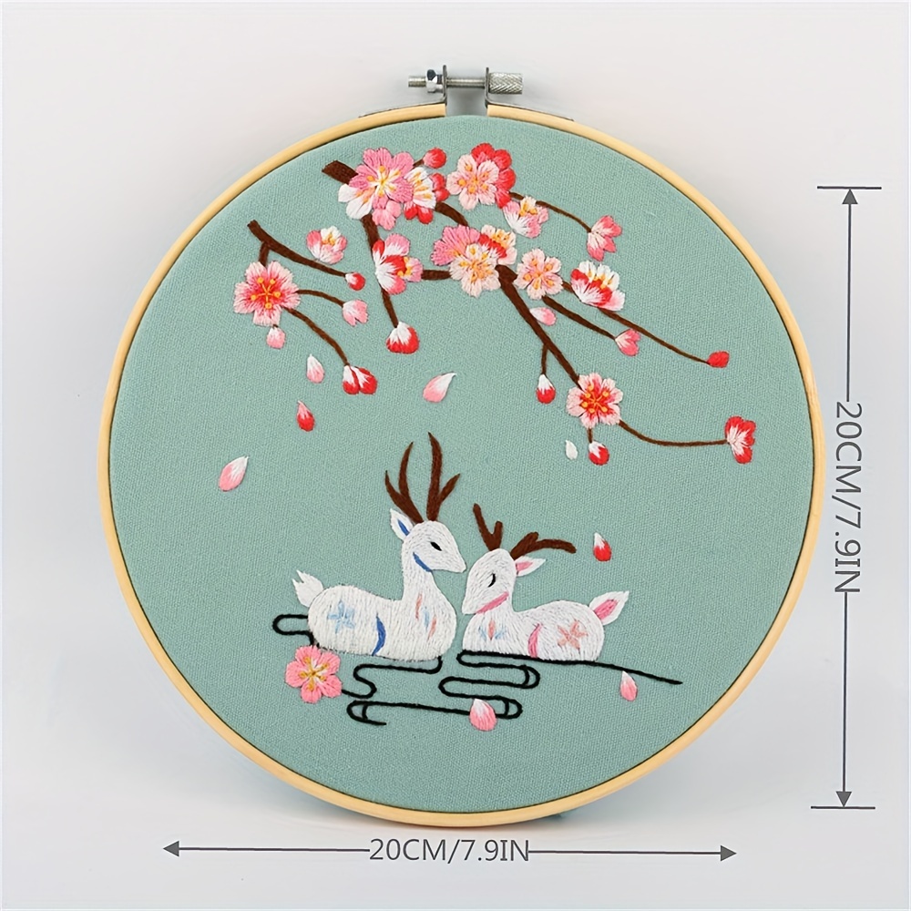 1set Embroidery Kit Deer Cat Butterfly Pattern Embroidery Kit Beginner DIY  Handmade Cross Stitch Kit