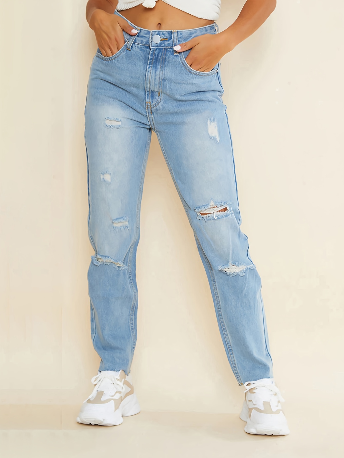 Distressed Tapered Jeans - Temu Australia