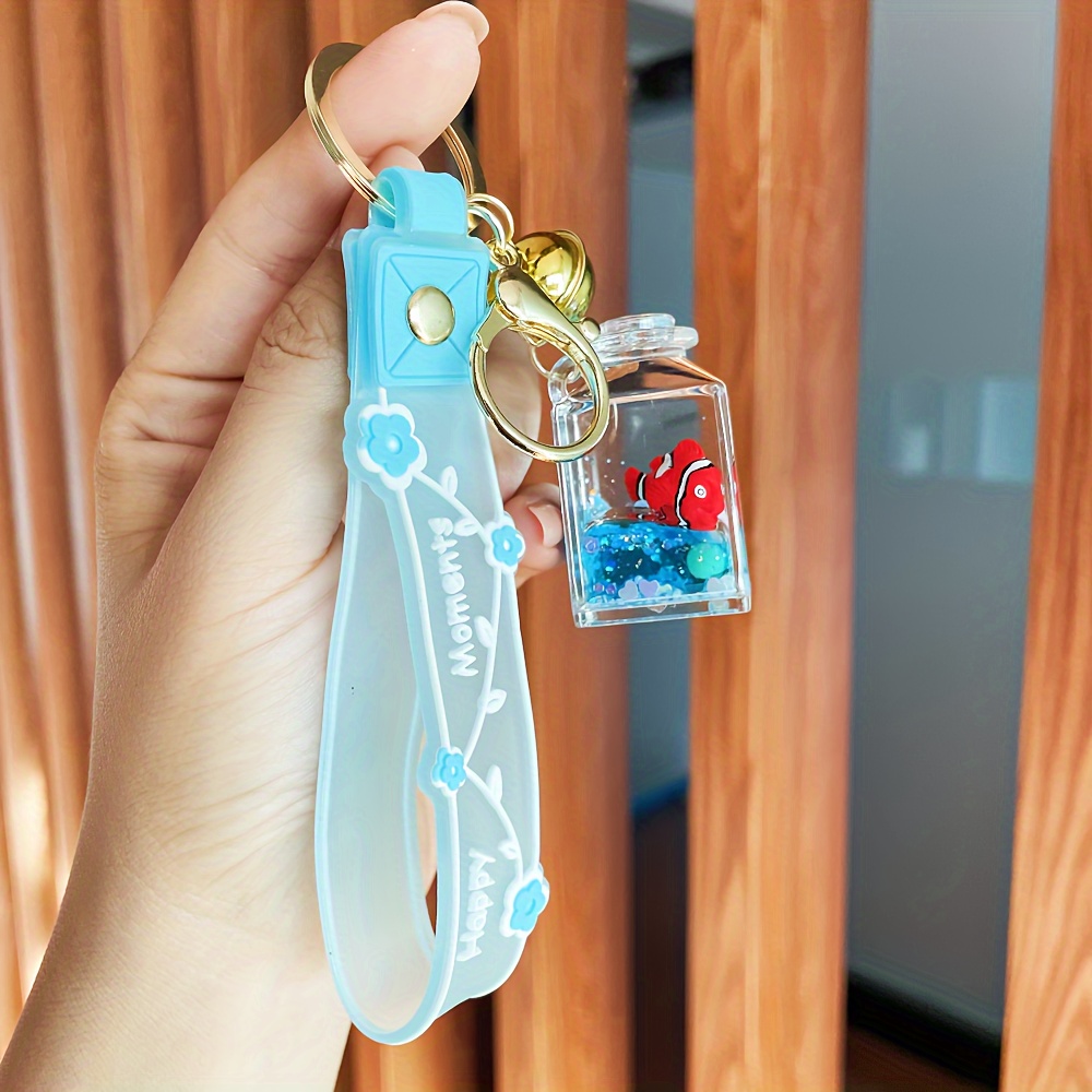 1pc Quicksand Keychain, Cute Goldfish Floating Liquid Bottle Keychain, for Bags Car Keys Decors, Gift,Temu