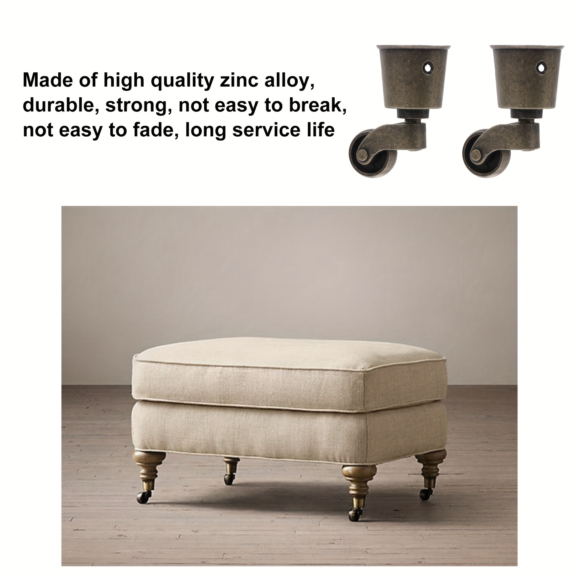 4PCS Heavy Duty Brass Caster Plate Wheels Sofa Chair Feet Leg Furniture  Castors