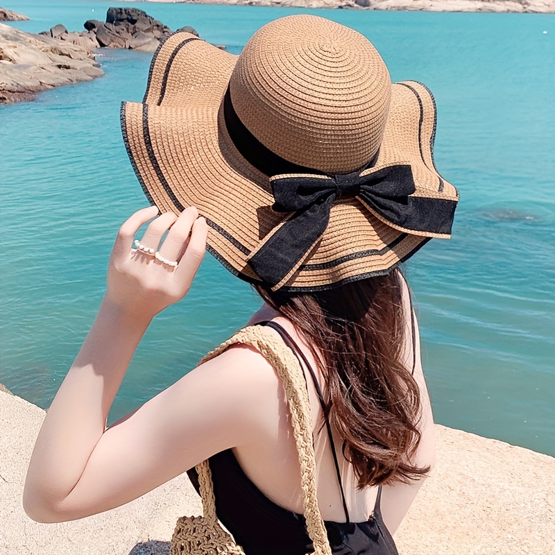 Women's Large Brim Straw Sun Hat With Uv Protection For Outdoor Vacations -  Temu