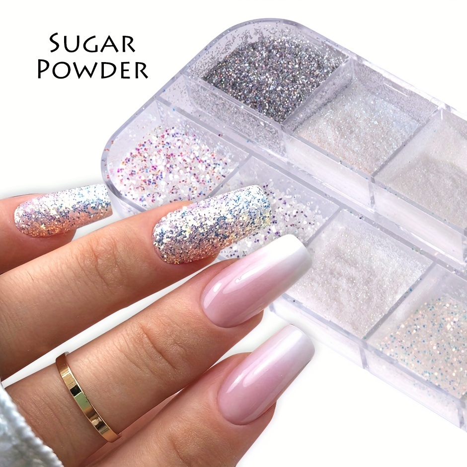 White Snow Sugar Nail Glitter Powder holographic Chrome - Temu