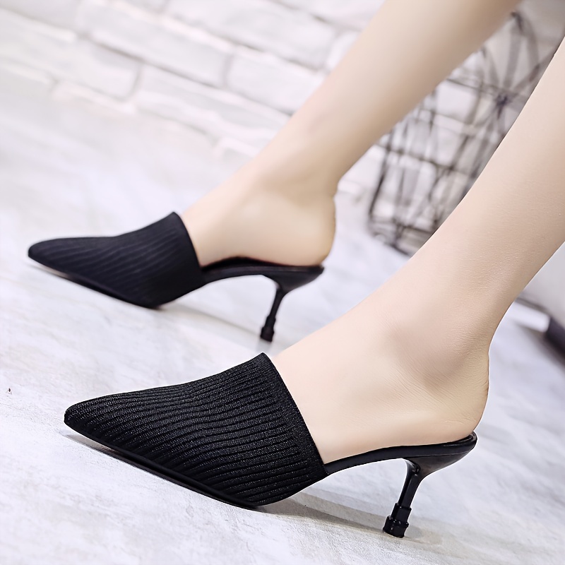 Women's Pointed Toe Backless High Heels Solid Color Slip - Temu