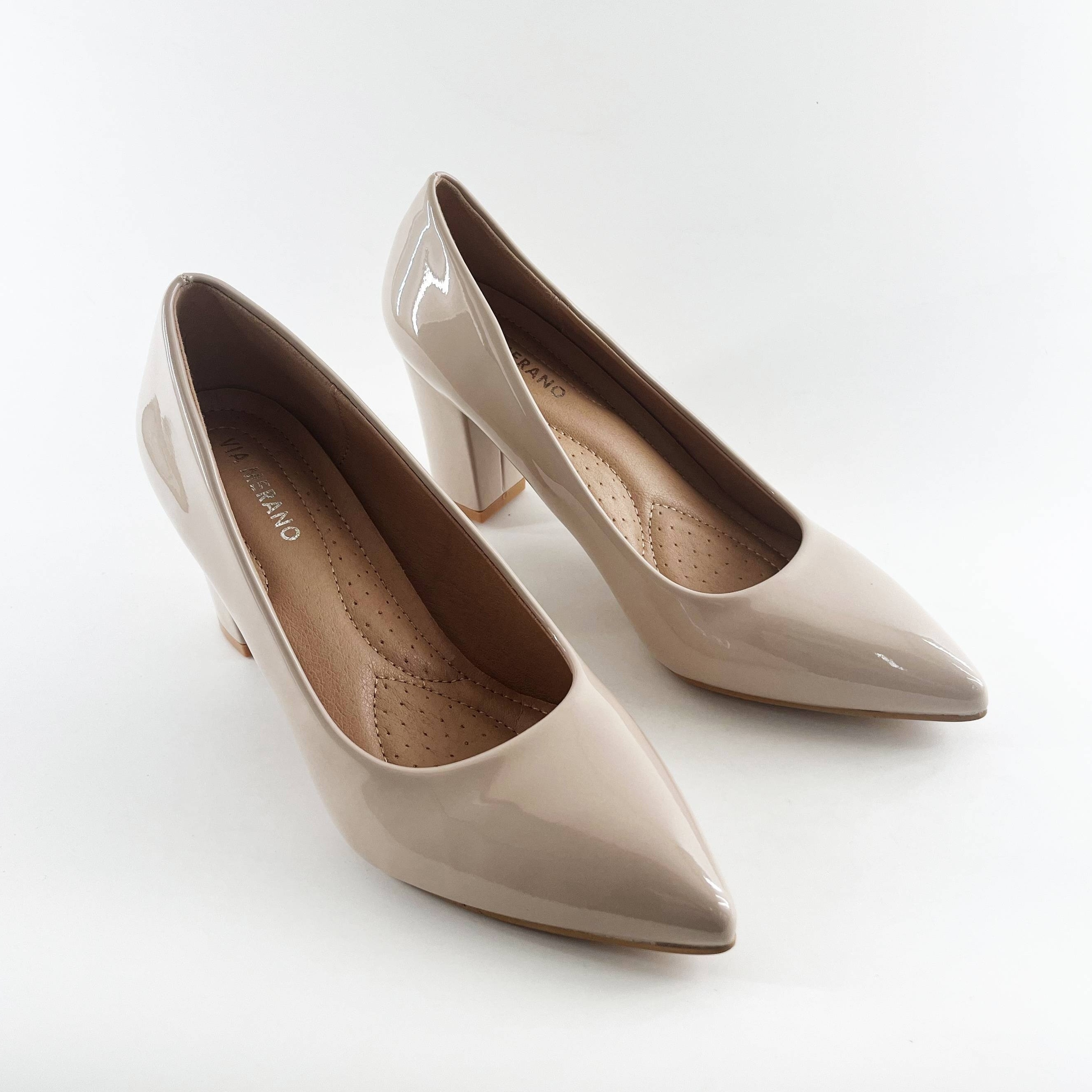 Women's Patent Leather Court Pumps Block Heels