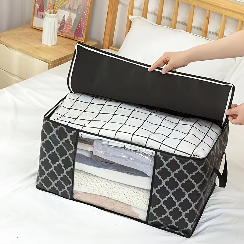 1pc Contrast Binding Quilt Storage Bag, Modern Non-woven Fabric Blanket  Storage Bag With Zipper For Home