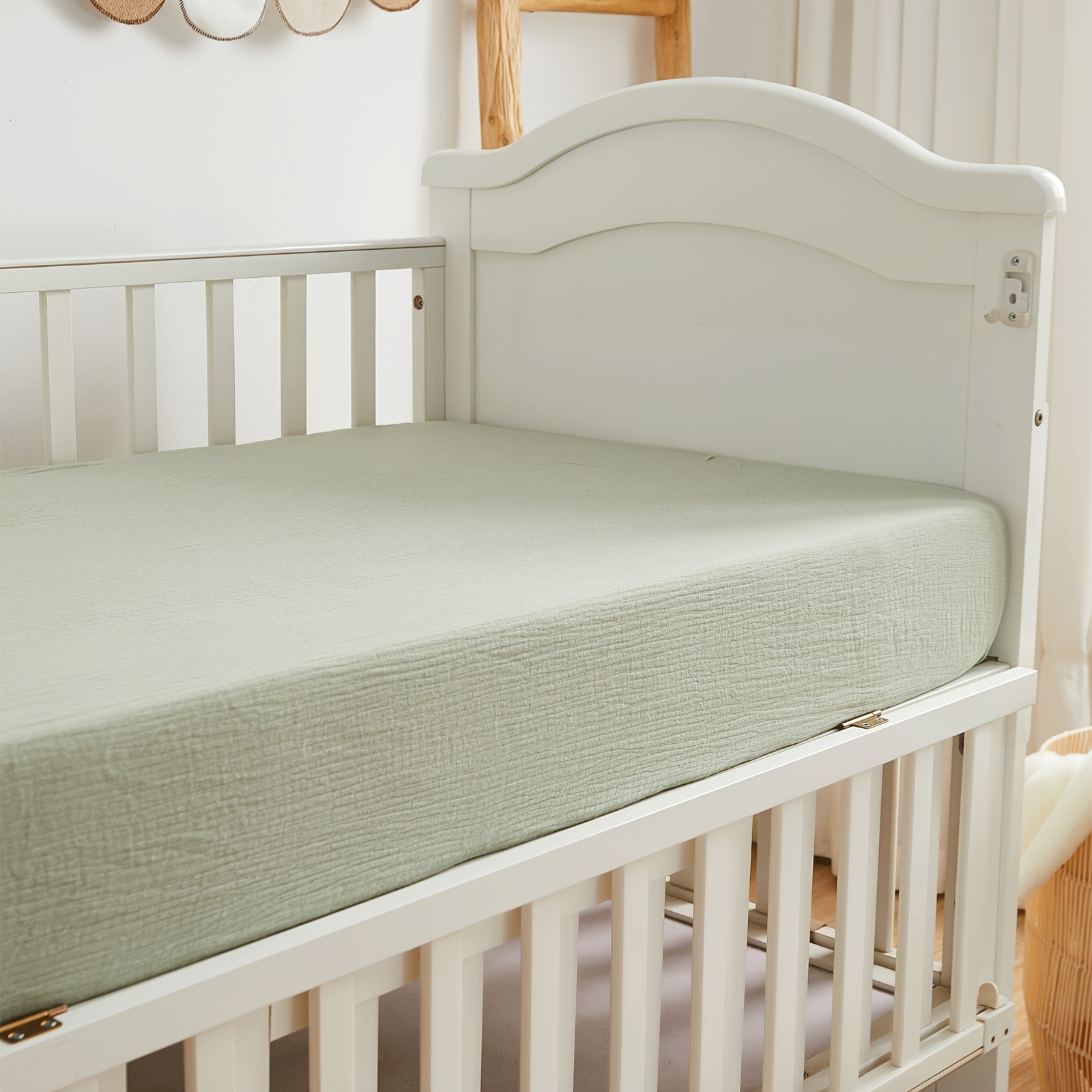 Green Bauze Fitted Sheet for Crib, 100% Cotton