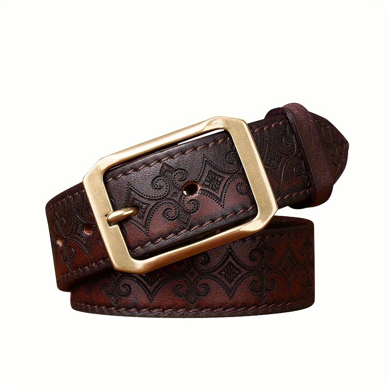 Cowhide Leather Double-sided Belt, Men Genuine Leather Carved Belt - Temu