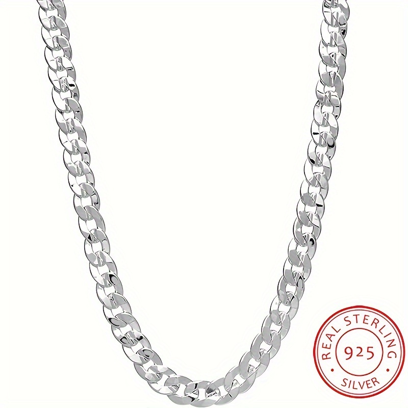 925 Sterling Silver Cuban Chain Curb Chain Necklace Men - Temu