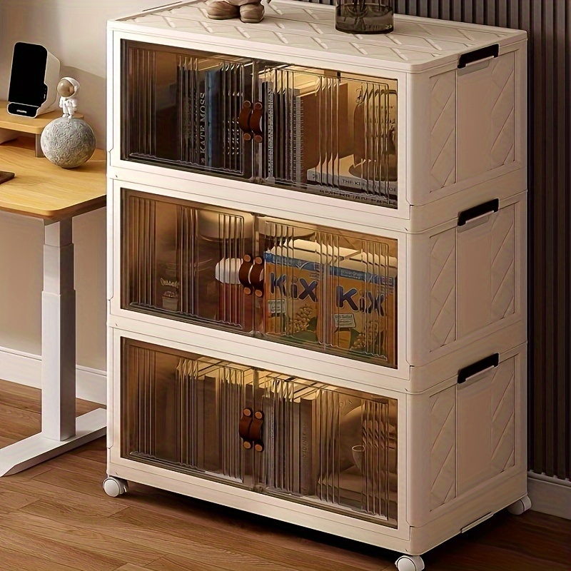 Plastic Storage Box Double Door Folding Storage Cabinet - Temu