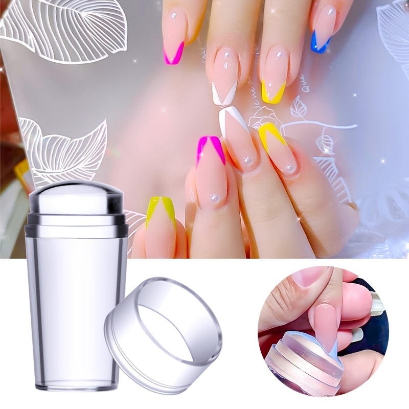 Jelly Silicone Nail Stamper,ABS Nail Art Seal With Cover Silicone  Transparent Handle,Nail Stamper Templates DIY Stamping Tool Nail Art