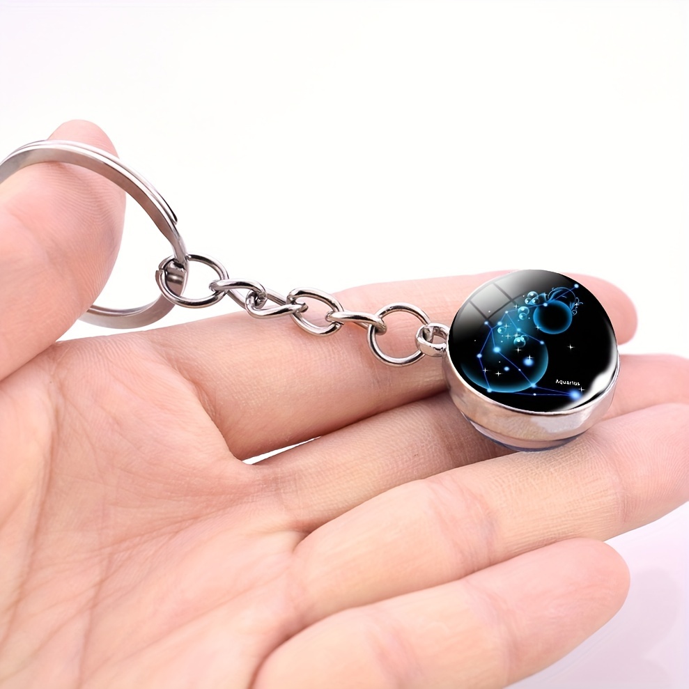 12 Constellations Double Side Glass Ball Key Ring Glow At Night