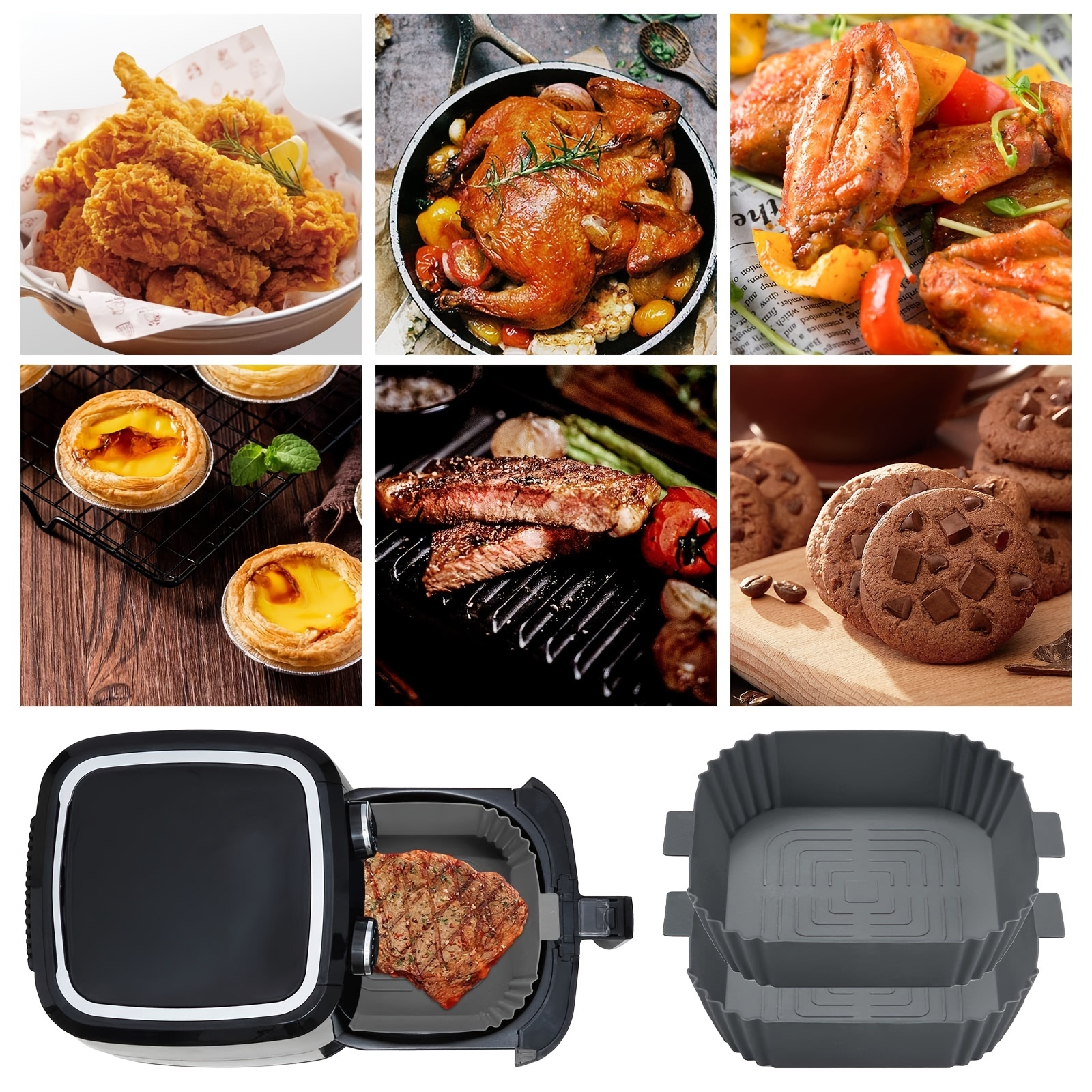 Airfryer Silicone Basket Square Silicone Tray Reusable Airfryer