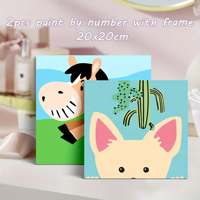 2pcs Paint By Numbers For Adults Kits Cartoon Cat And Horse Easy To Paint  On Canvas Acrylic Crafts Picture For Diy Gift 20x20cm/7.87x7.87inch With Fra