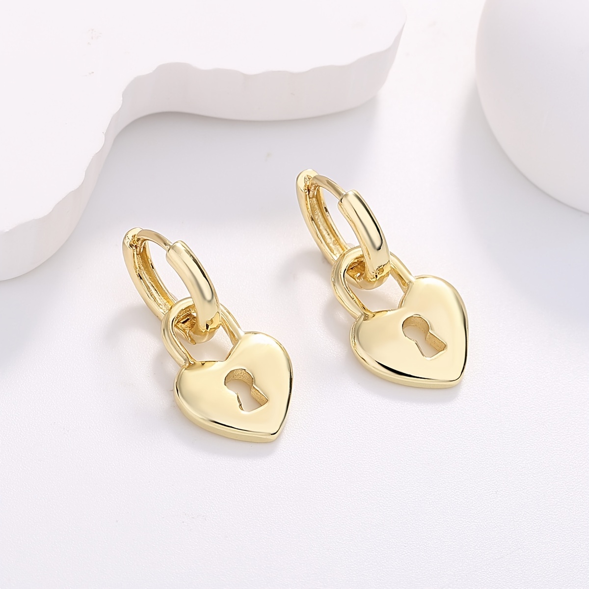 Gold Lock Earrings Padlock Earrings Heart Huggie Earrings 