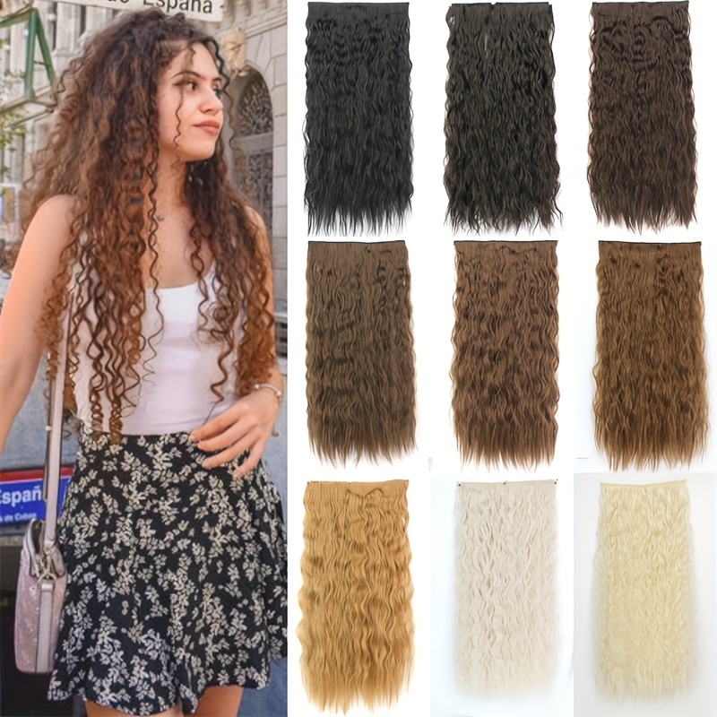 Wavy Curly Hair Extensions 16 Clip In Synthetic Fiber Hair - Temu