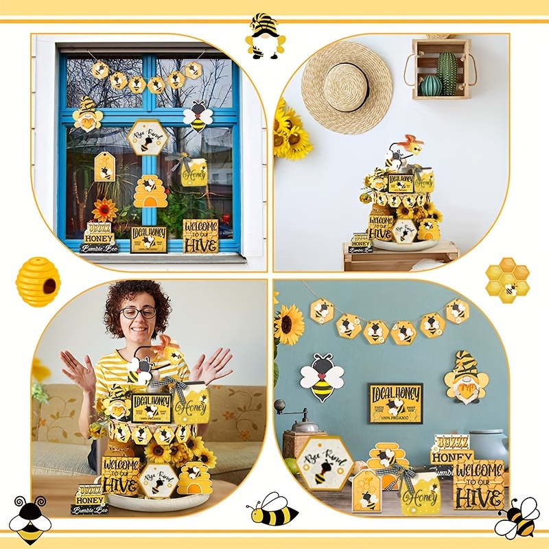 Spring Farmhouse Honey Bee Tiered Tray Decor With Bumble Bee - Temu