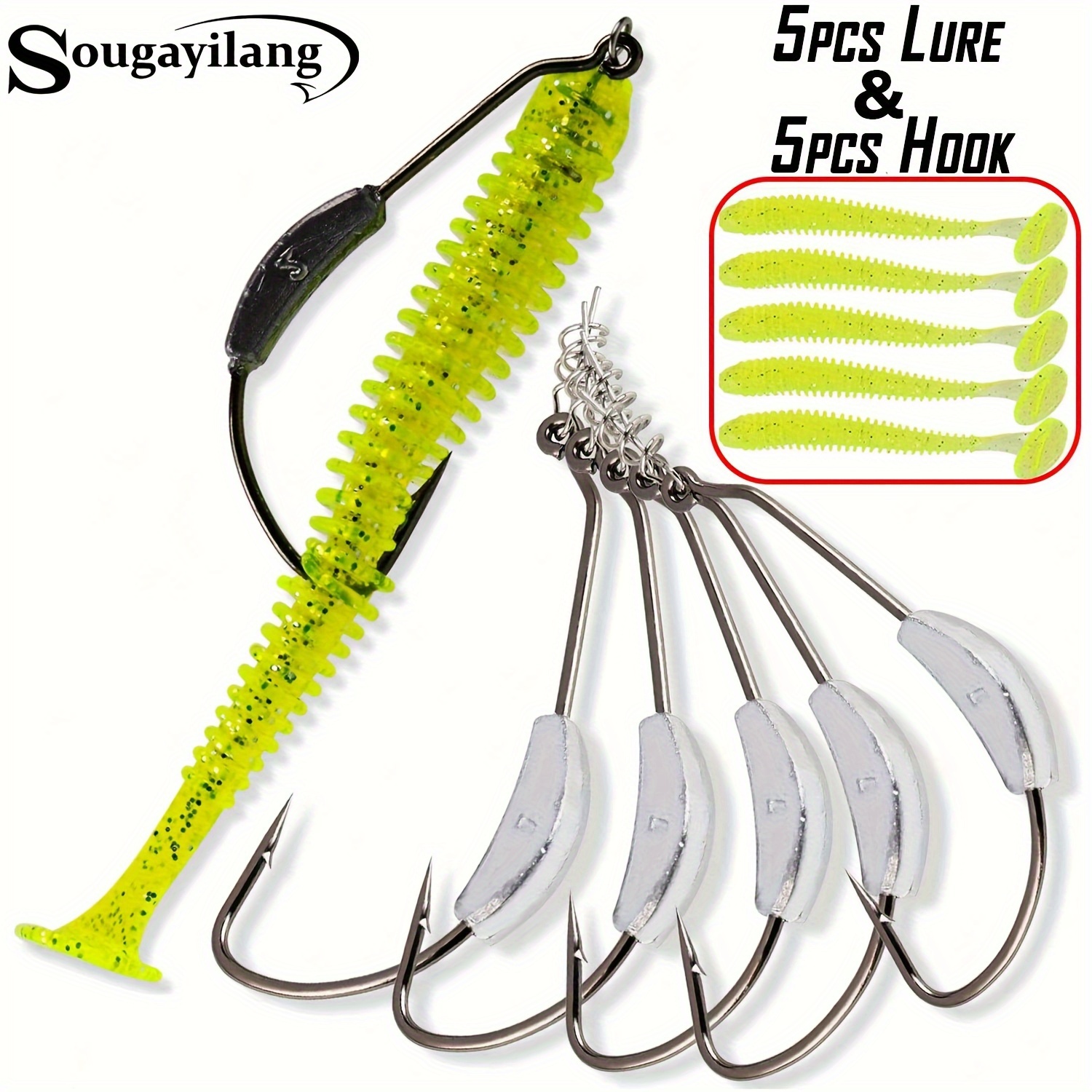 Premium Bass Fishing Hooks - 5 Sizes, Barbless, Freshwater and Saltwater,  Black Nickel Finish, Ideal for Soft Lure Baits - Includes Clear Storage Box