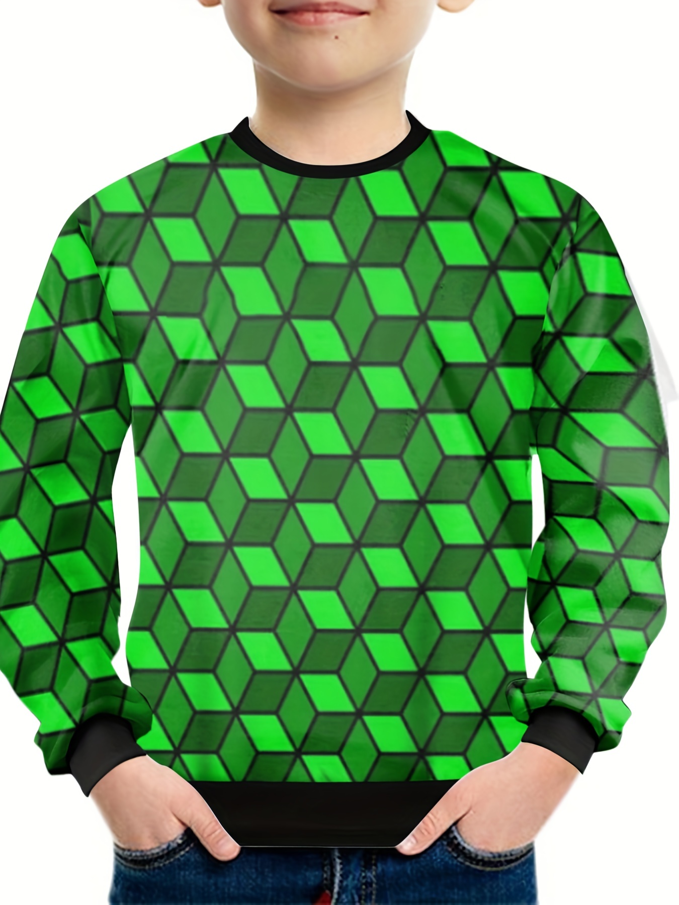 Teens Geo 3d Print Trendy Sweatshirt Kids Casual Pullover - Temu Australia