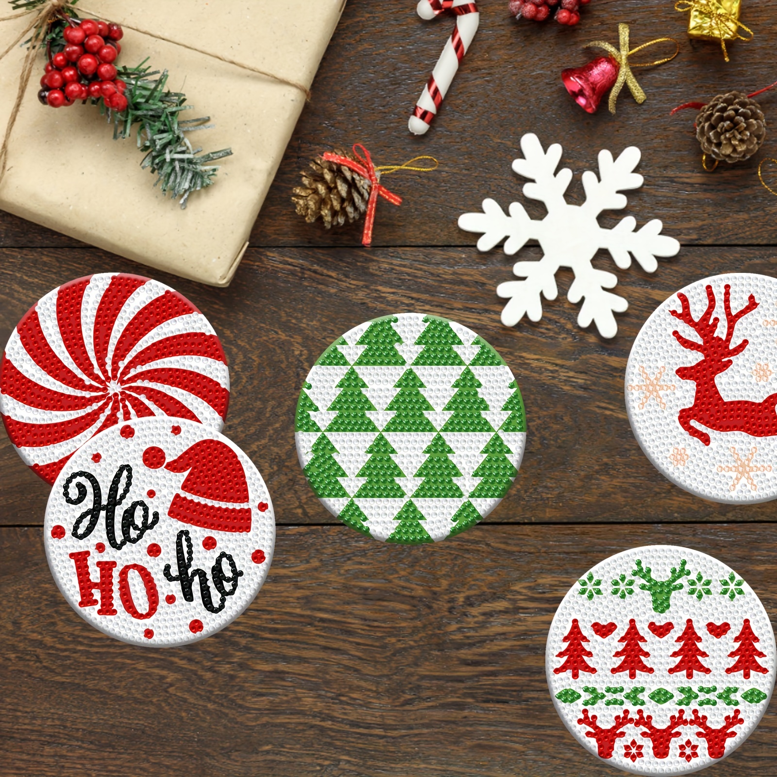 Completed 8 PCS Christmas Diamond Art Coaster DIY Xmas Diamond Painting  Coasters