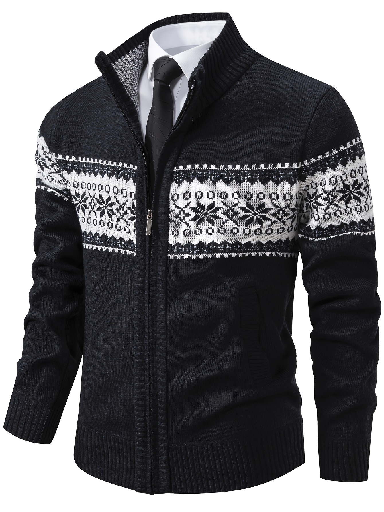Pull rayé à fermeture éclair pour femme, Cardigan polyvalent en tricot à  col haut, automne et hiver