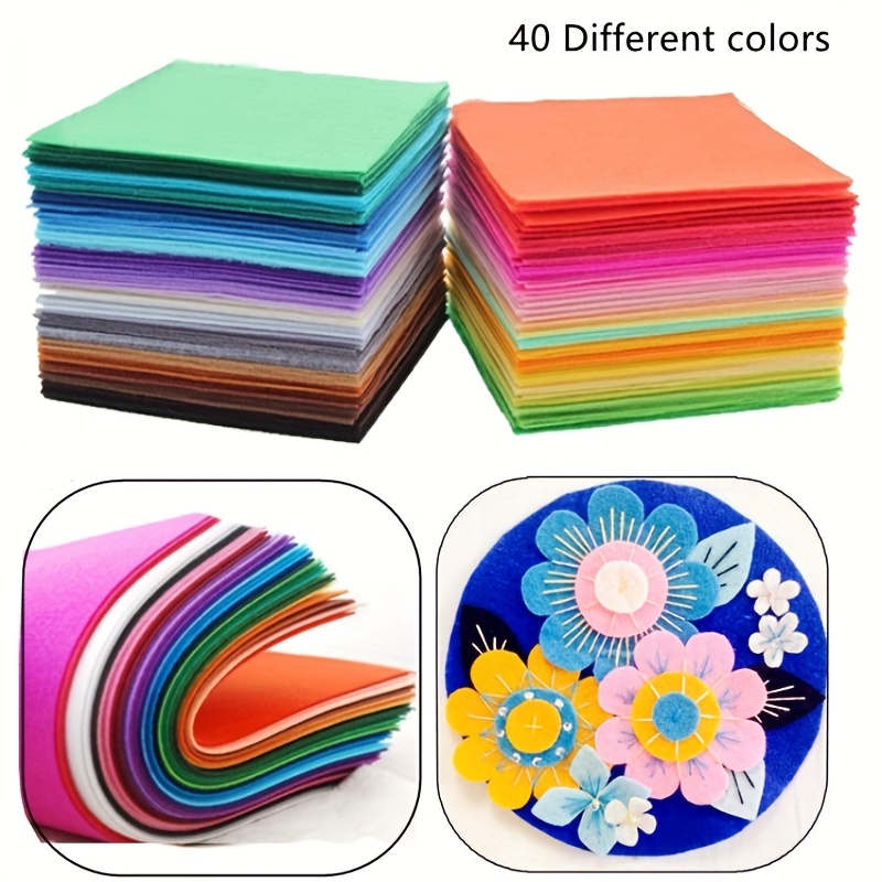 40pcs Felt Fabric Sheets For Crafts, Sewing, Party Decorations, 6x6  (15x15cm, 40 Rainbow Colors)