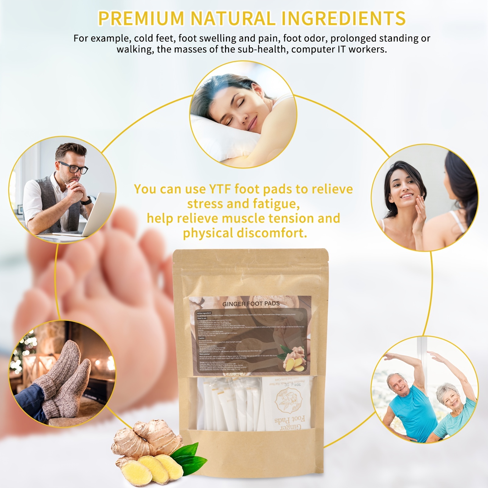 30 pcs Natural Ginger Foot Pads for Deep Cleansing Foot Care