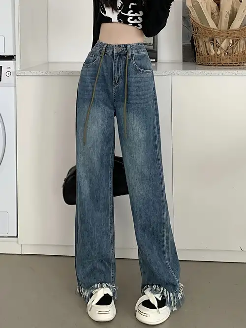 Women Low Waisted Pants Wide Leg Denim Jeans Straight Casual Loose Baggy Trousers  Vintage Y2K 90s Streetwear (Indie Blue, S) at  Women's Jeans store
